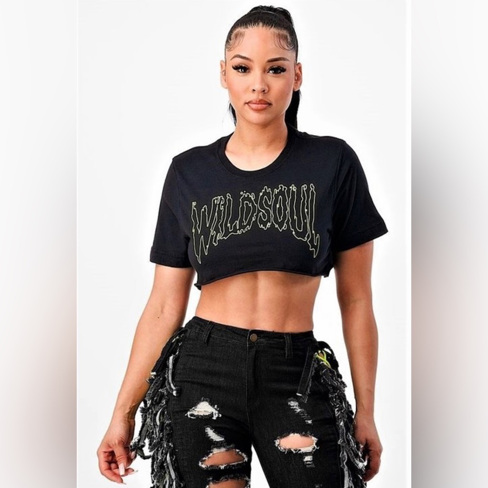 Black “Wild Soul” Crop Top - Picture 1 of 2